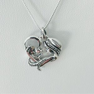 Sterling Silver Mother & Child with Heart Necklace, Grandma & Child Pendant.